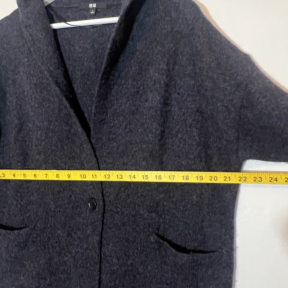 Uniqlo Women’s Long Cardigan 100% Wool Sweater Hooded Small Gray Pockets Button - Picture 7 of 12